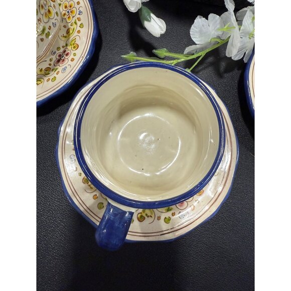 Conde Talavera Vintage Mexican Hand-Painted 4-Piece Cup & Saucer Set Floral Desi - Picture 4 of 16